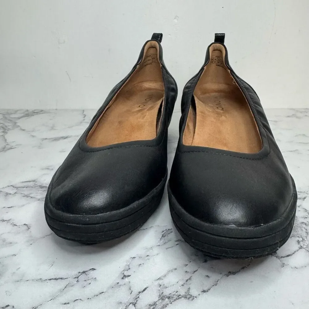 Vionic Black Leather Jacey Slip on Wedges 10